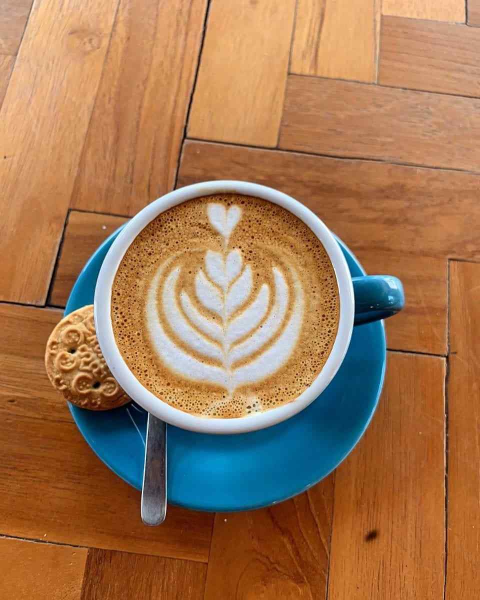 Organic arabica coffee with latte art at Slavic Roots Cafe in Berawa Canggu, Bali