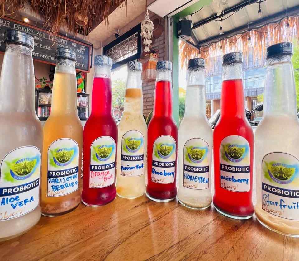 Kombucha dan water kefir buatan sendiri di Slavic Roots Cafe & Eatery di Berawa Canggu, Bali